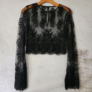 Lace Long Sleeve Sheer Crop Top